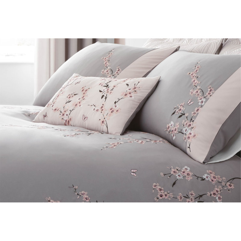 Catherine Lansfield Embroidered Blossom Duvet Cover Set & Reviews